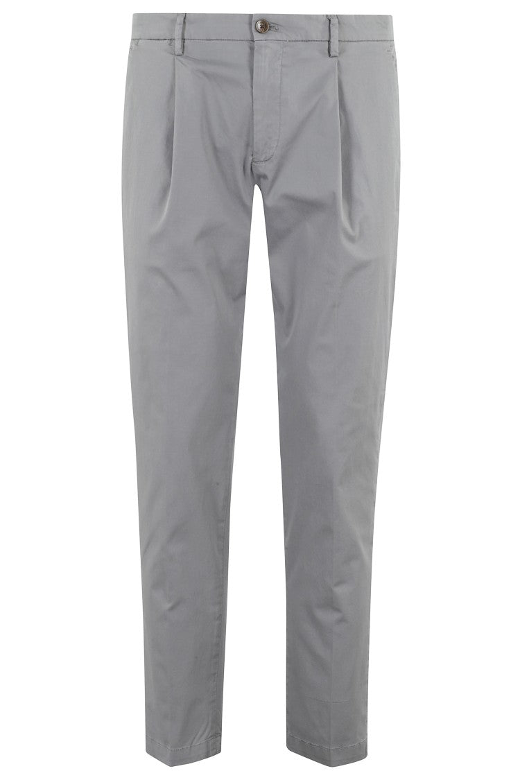 Briglia Tapered Grey Cotton Stretch Pants With Pleated Detailing