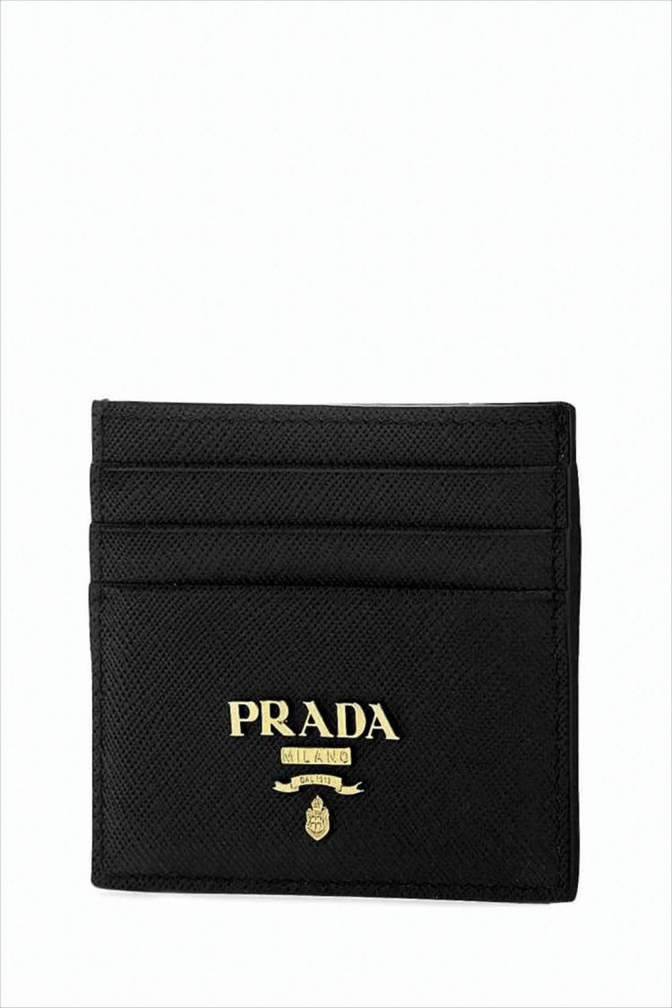 Prada Textured Rectangular Card Wallet With Metallic Logo