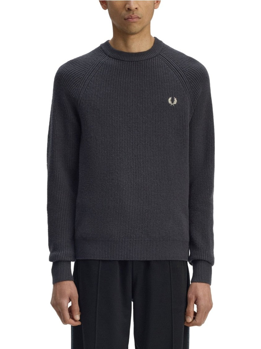 Fred Perry Wool Ribbed Knit Crewneck Sweater