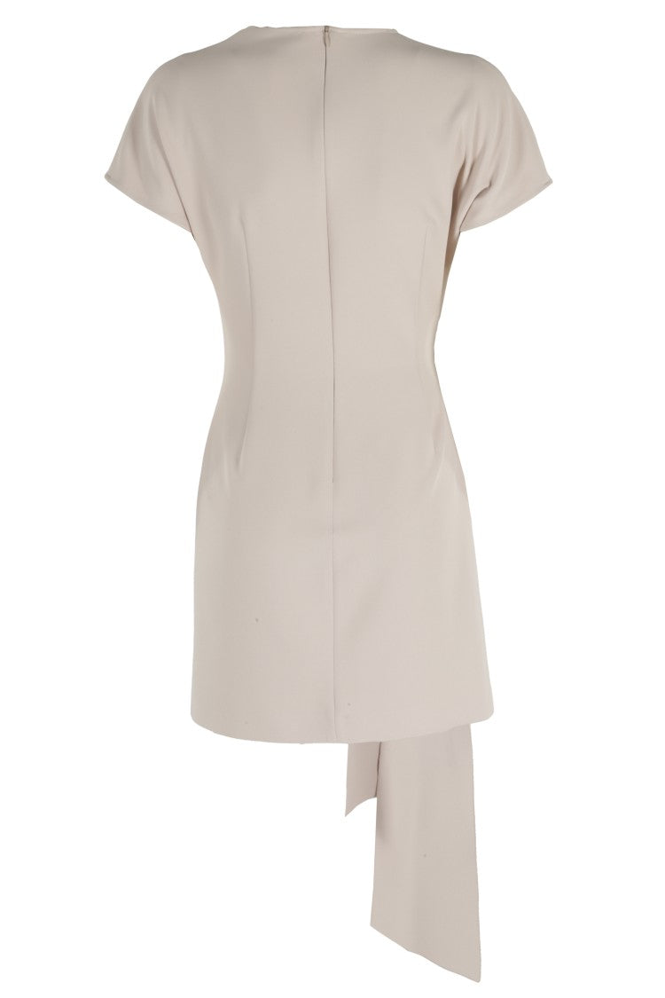 Federica Tosi Sand Draped Mini V-Neck Polyester Mini Dress