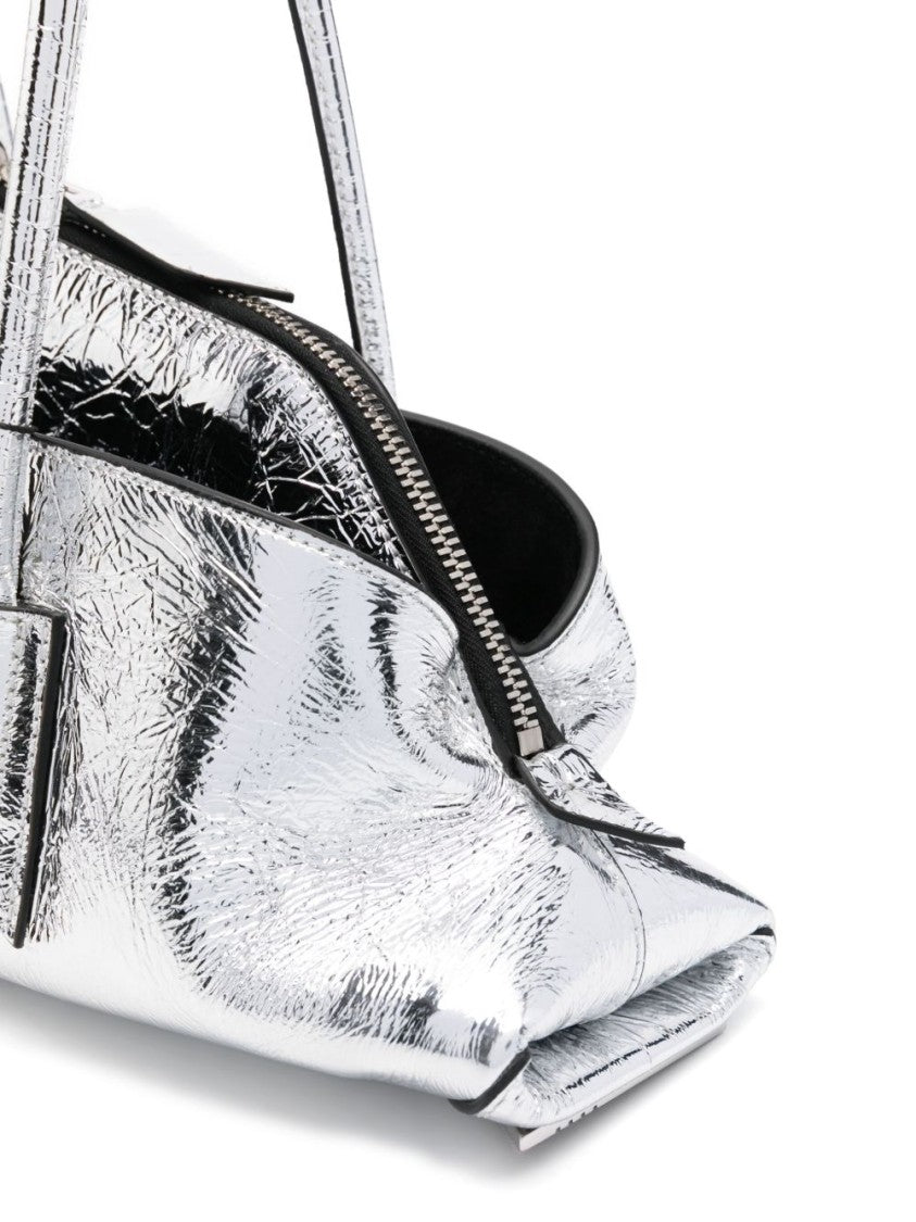 The Attico Metallic Silver Handbag With Crinkled Texture
