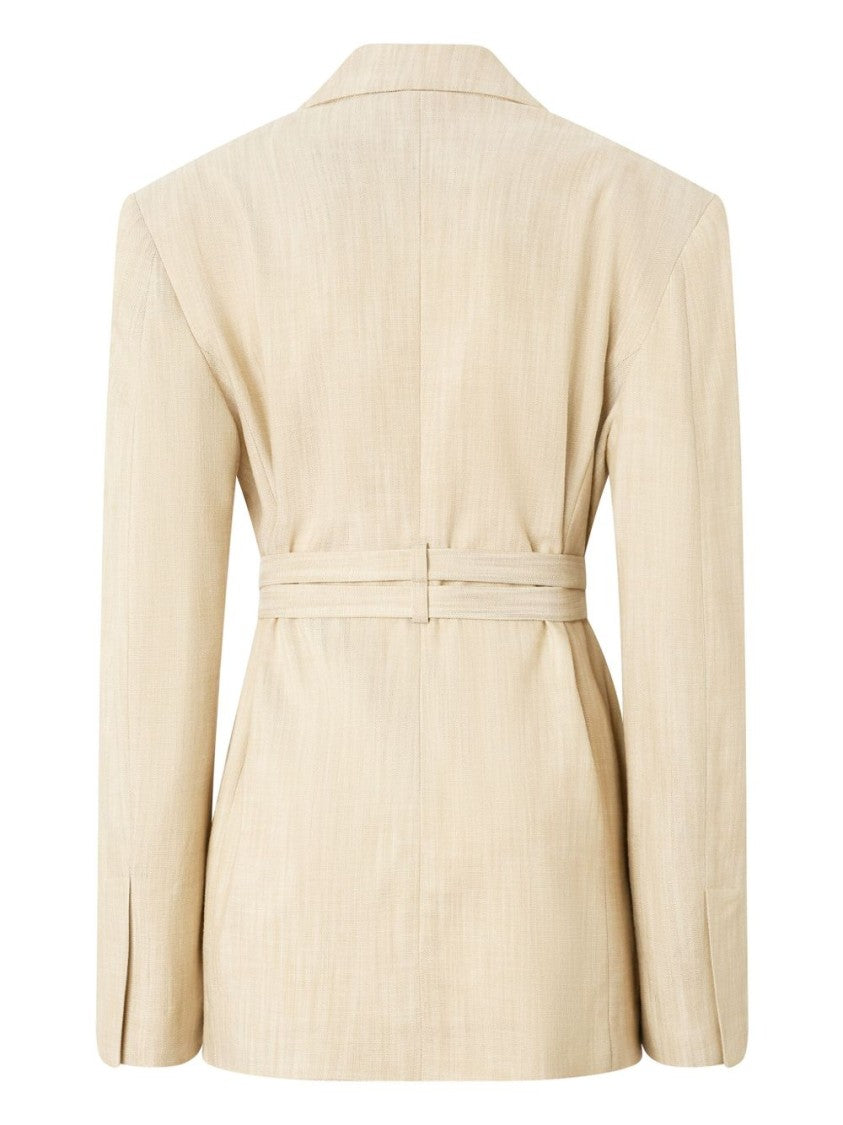 Pinko Belted Beige Blazer With Flap Pockets