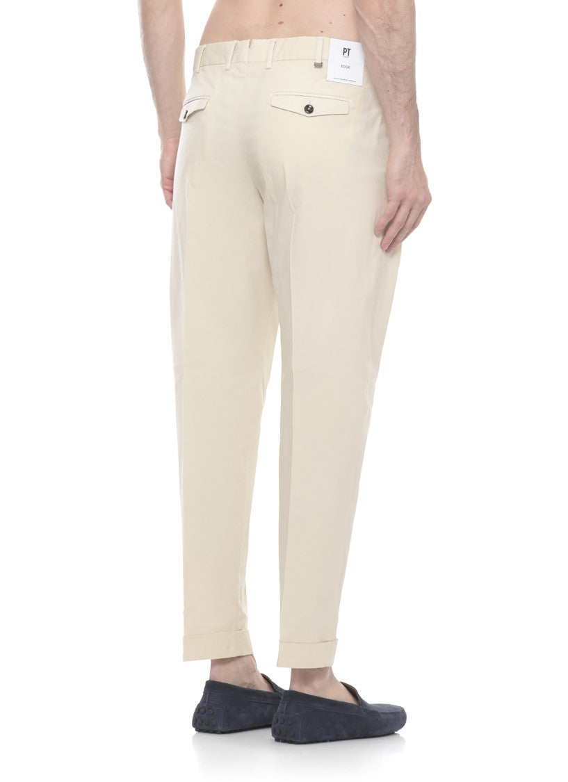 Pt Torino Ivory Cotton Straight-Leg Pants