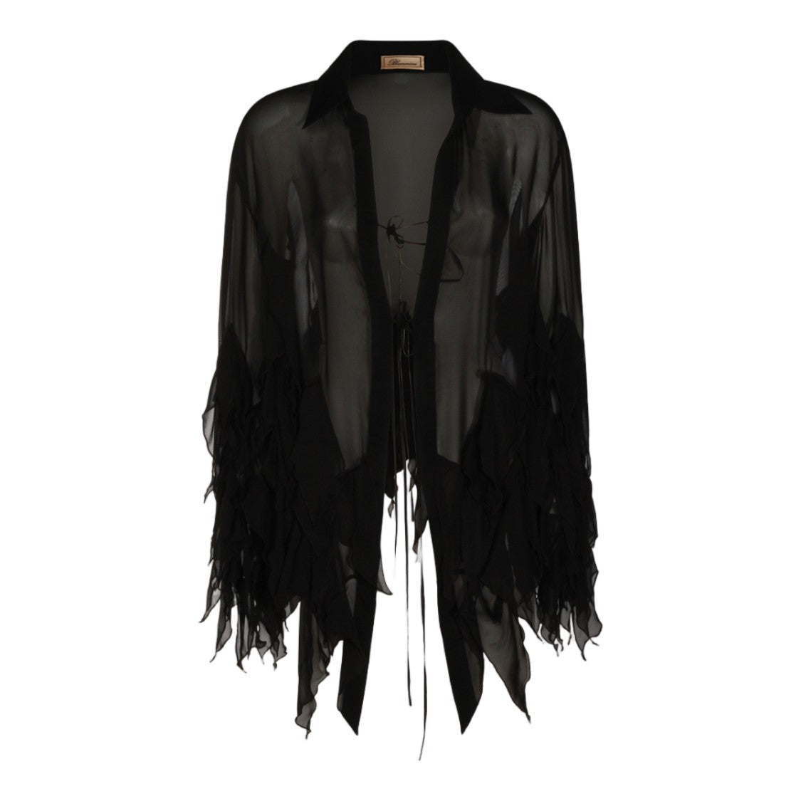 Blumarine Flowing Black Sheer Top With Ruffled Detail