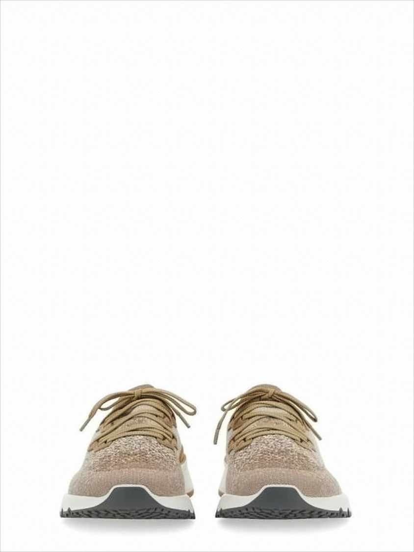 Brunello Cucinelli Textured Knit Sneakers With Mustard Accent