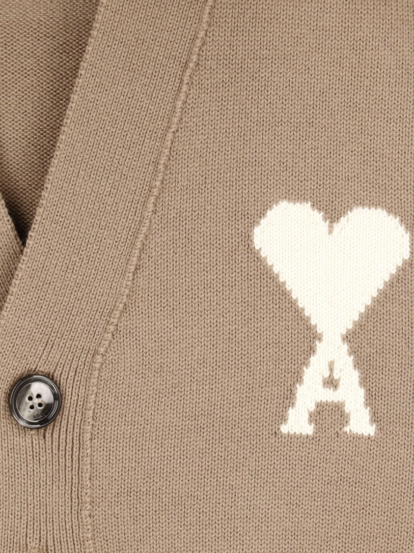 Ami Paris Beige Ami De Coeur Wool Cardigan