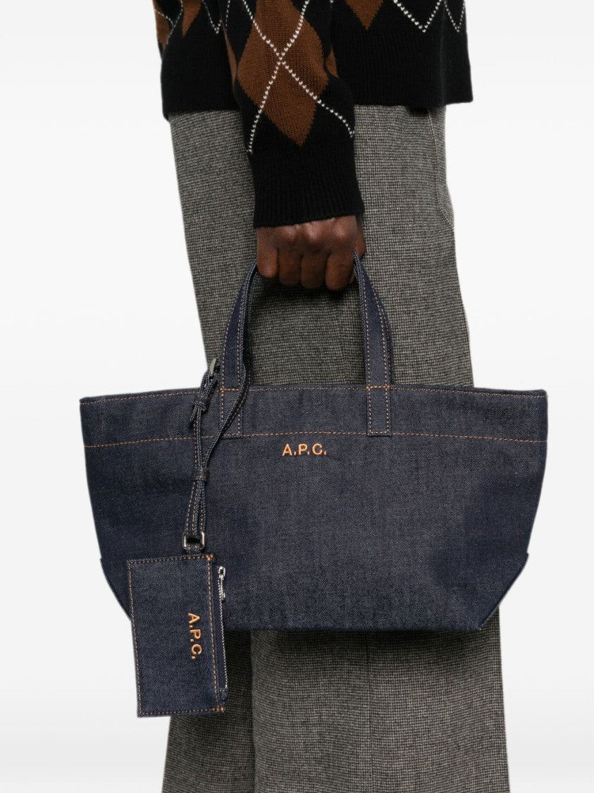 A.P.C. Blue Le Drummer Denim Logo Tote Bag