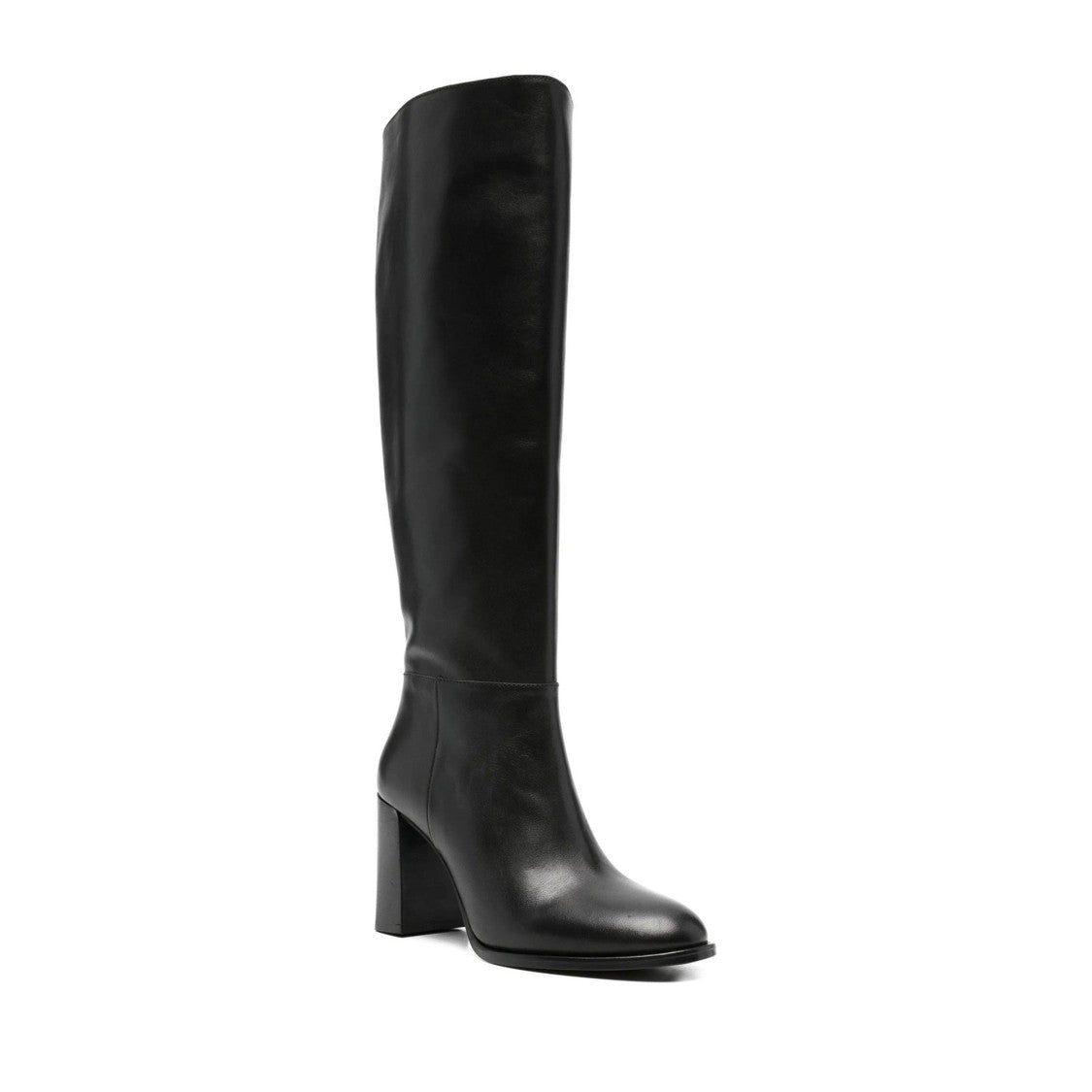 Adrianna Feretti Black Streamlined High Block Heel Leather Boots