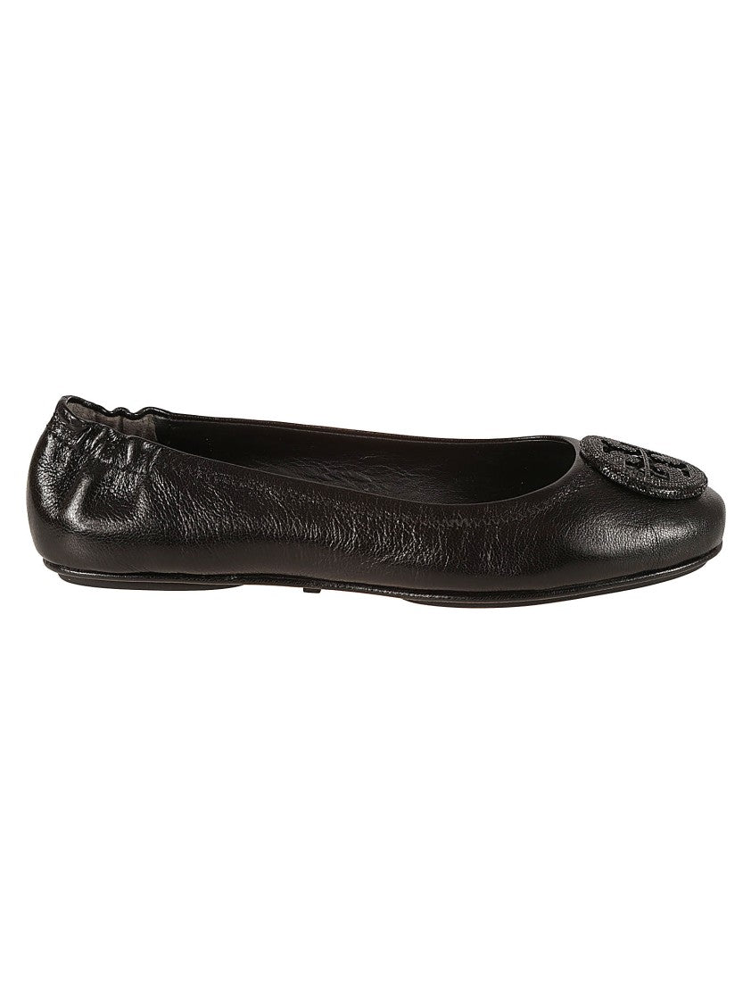 Tory Burch Textured Leather Flats With Signature Emblem