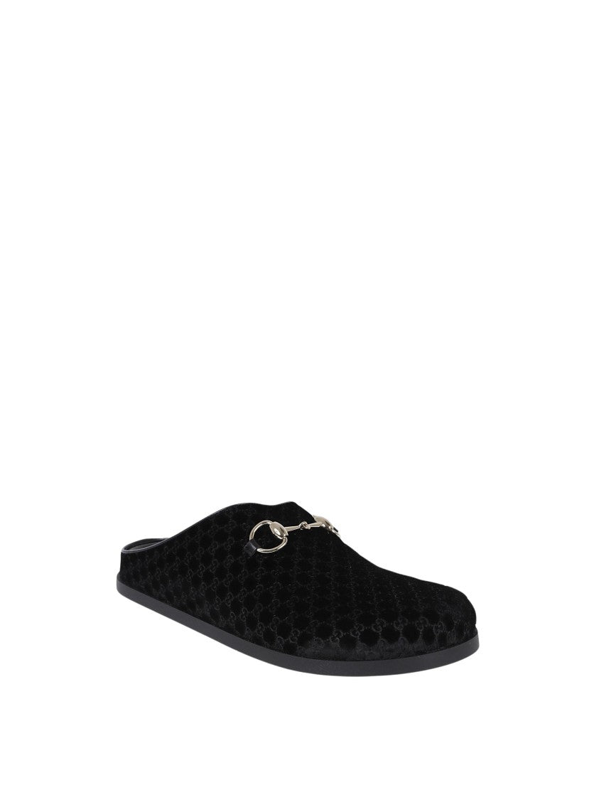 Gucci Plush Black Velvet Sol Mules