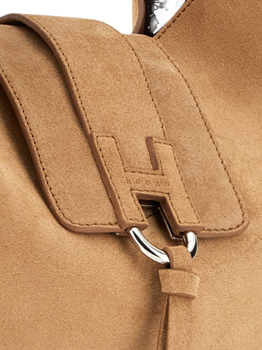 Hogan Structured Shoulder Bag In Warm Beige Calf Leather