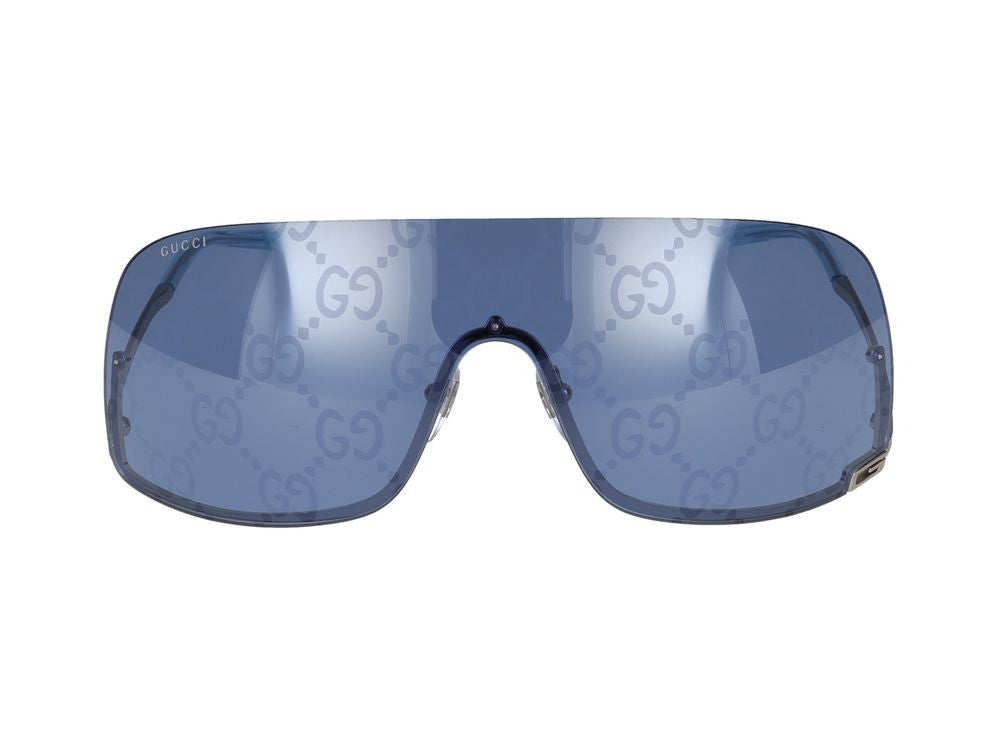 Gucci Grey Shield-Style Metal Sunglasses