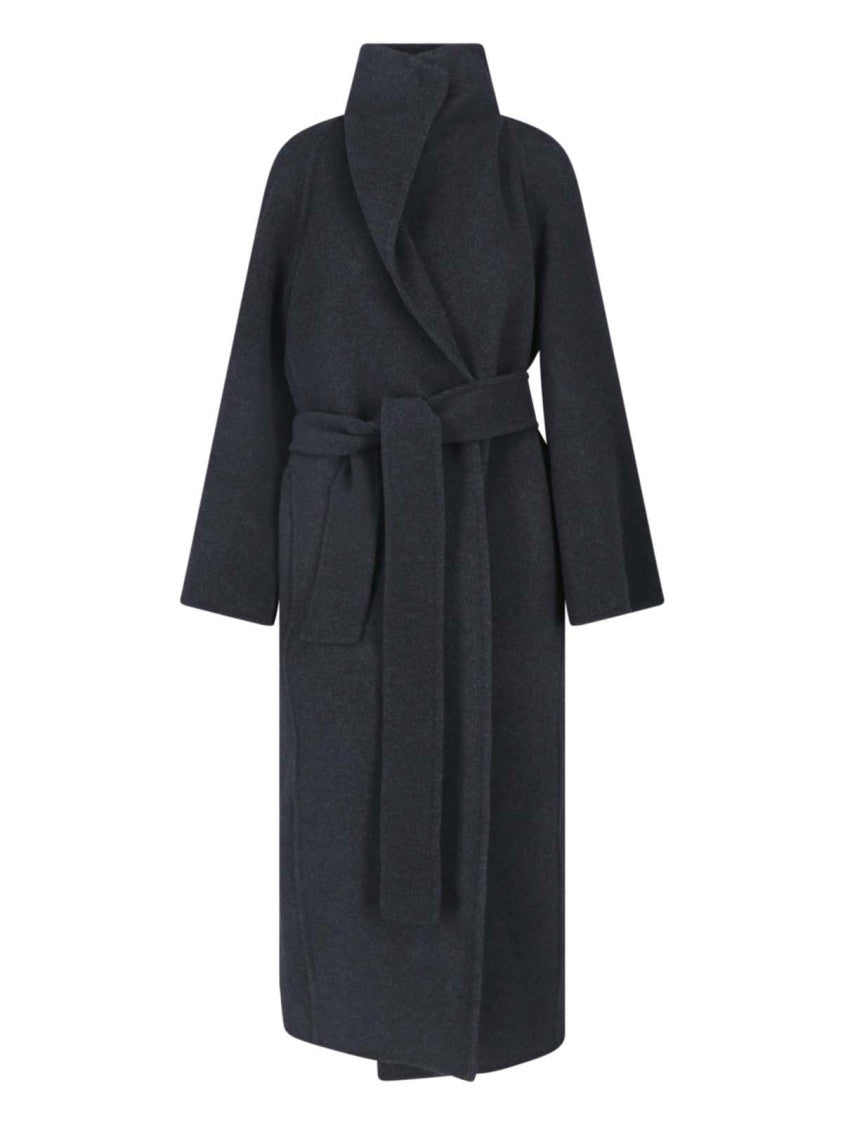 Khaite Romare Grey Wide Lapel Belted Wool Coat