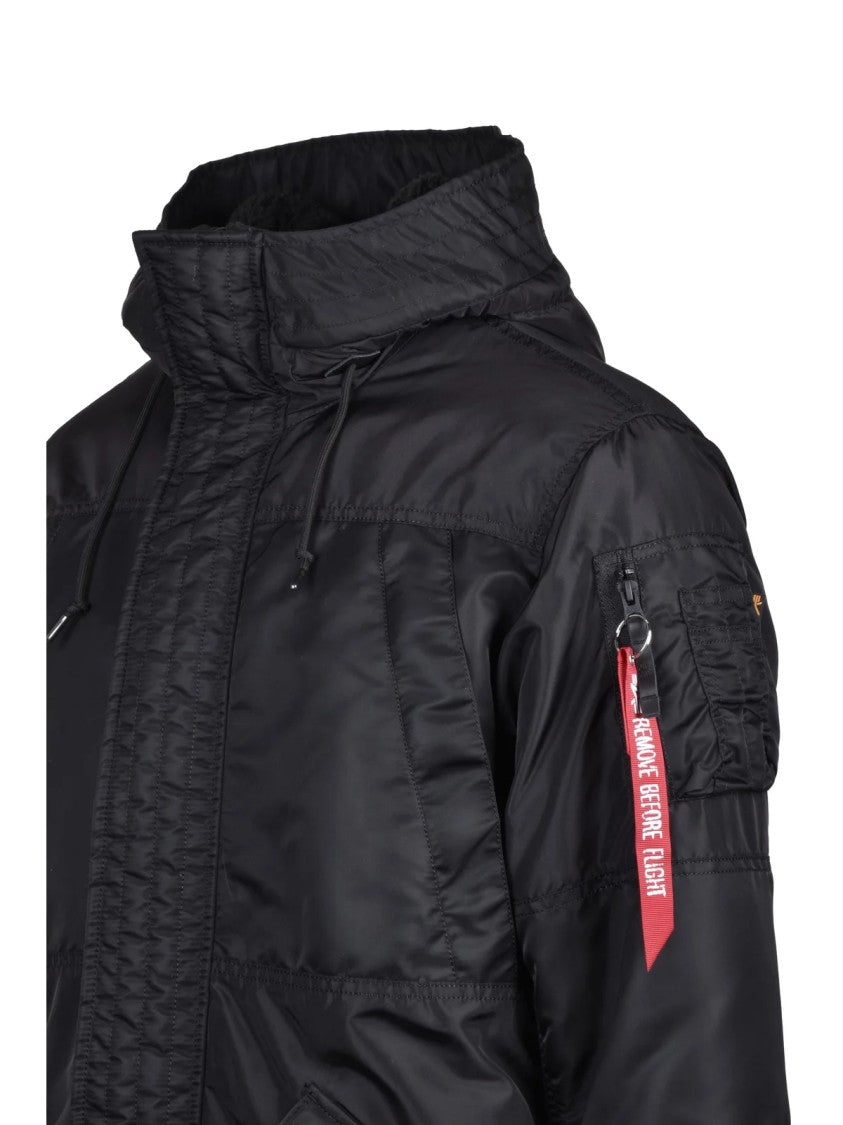 Alpha Industries Long Padded Jacket With High Collar And Velcro Closure