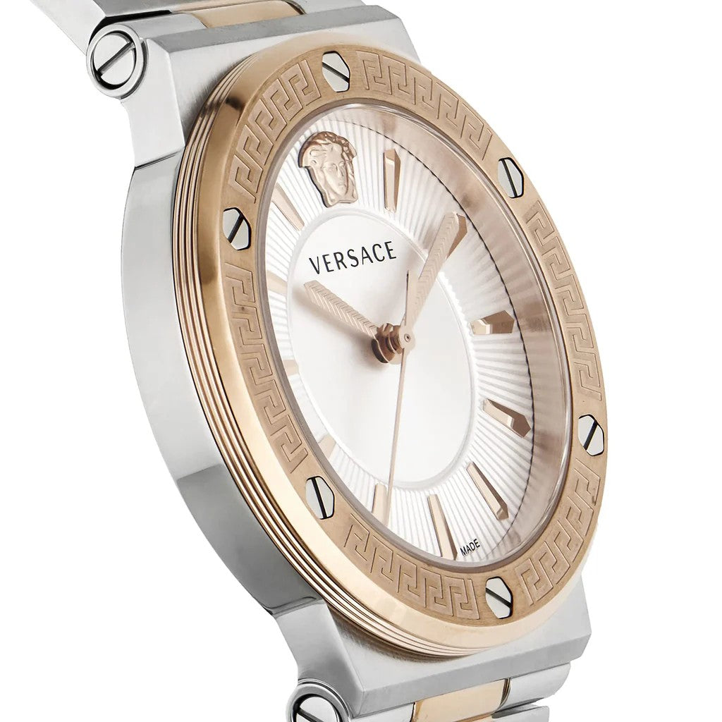 Versace Greca Logo Lady 38Mm Quartz Watch With Bicolor Stainless Steel Bracelet
