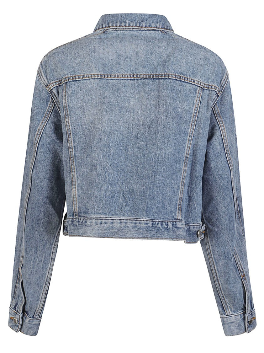 Alexander Wang Denim Track Embossed Cotton Blend Denim Jacket