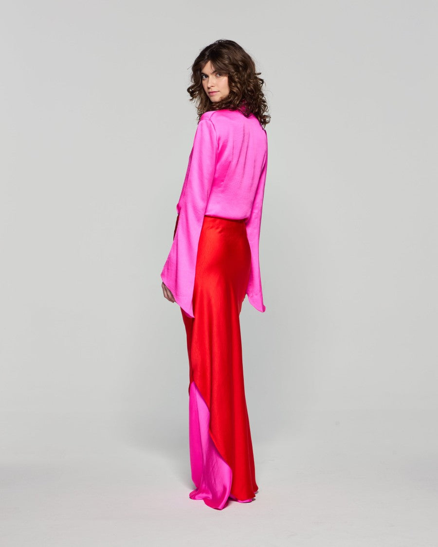 Serena Bute Double Layer Maxi Skirt - Bright Red/Pink