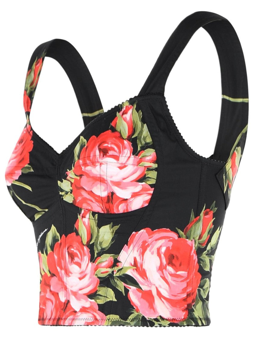Dolce & Gabbana Black Bouquet Rose Cotton-Blend Corset
