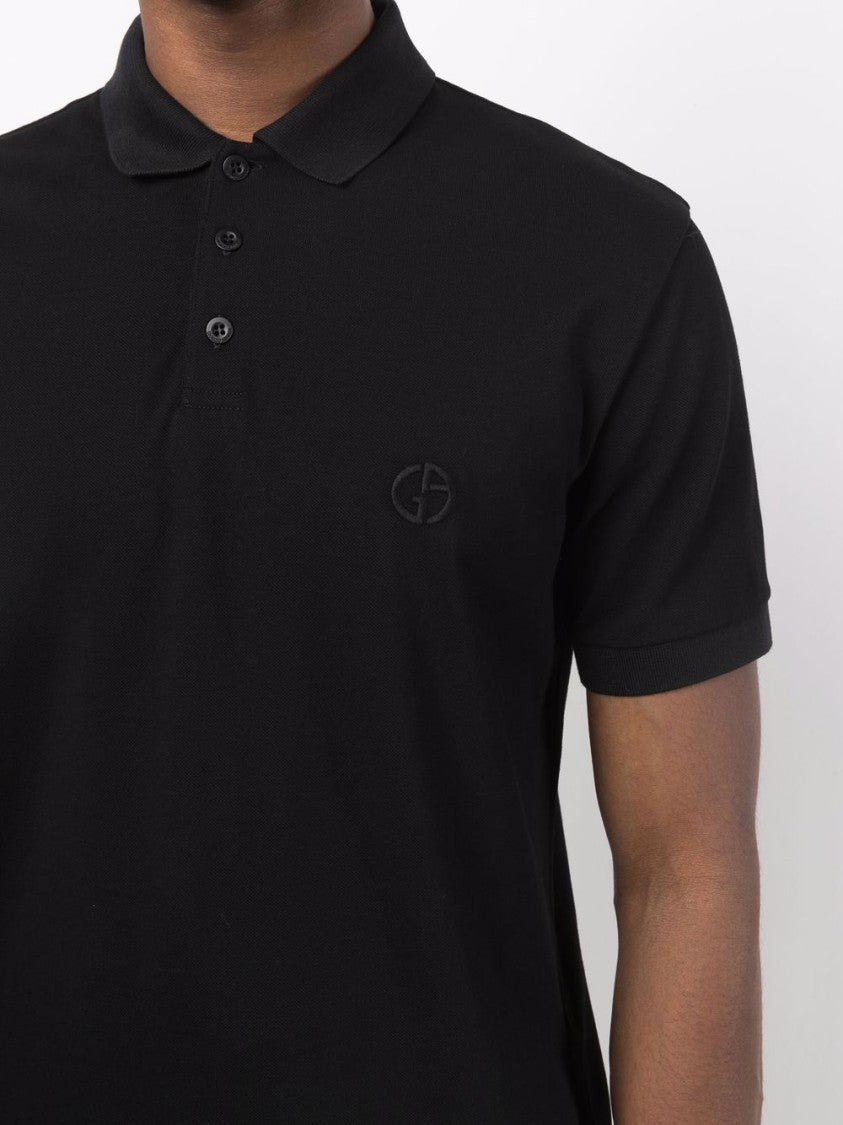Giorgio Armani Black Cotton-Blend Polo Shirt With Classic Collar