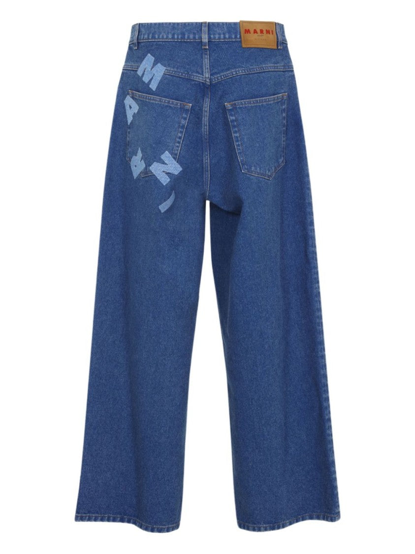 Marni High-Waisted Wide-Leg Denim Jeans With Back Logo Patch