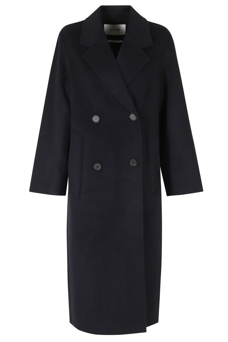 Ivy & Oak Blue Double-Breasted Relaxed Fit Wool Coat