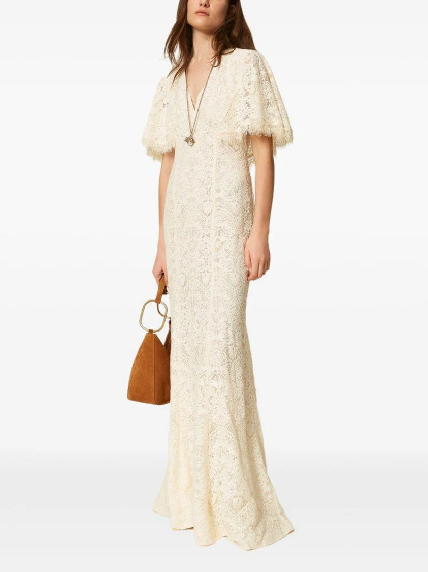 Twin-Set Lace Maxi Dress With Floral Pattern