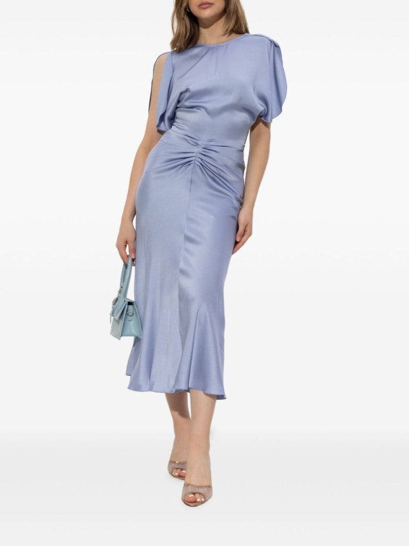 Victoria Beckham Ruched Midi Dress With Puff Sleeves
