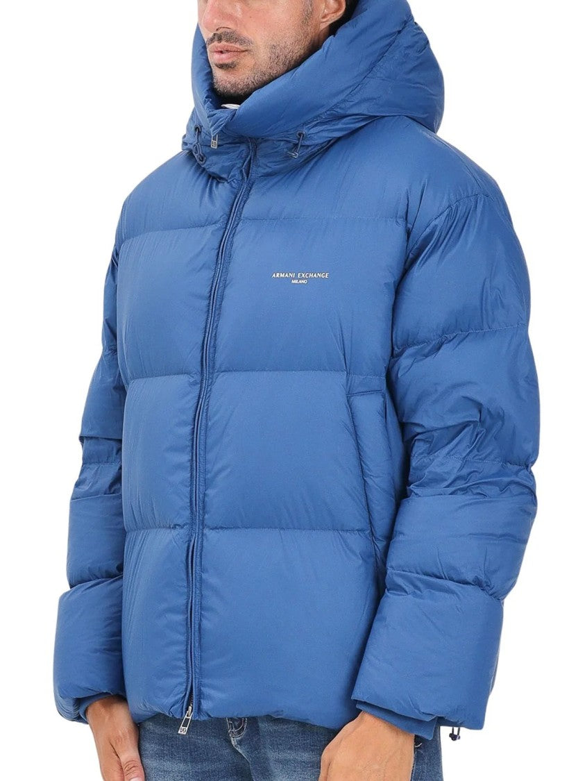 Armani Exchange Light Blue Quilted Polyamide Down Jacket