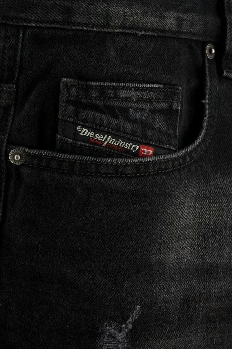 Diesel Relaxed Fit Washed Black Denim Pants With Tapered Leg