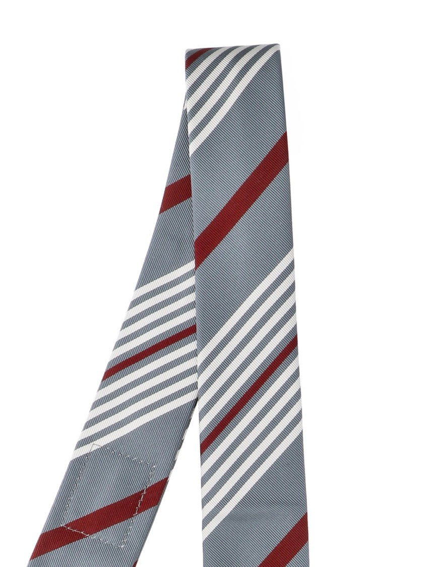 Thom Browne Diagonal Striped Grey And Deep Red Slim Necktie