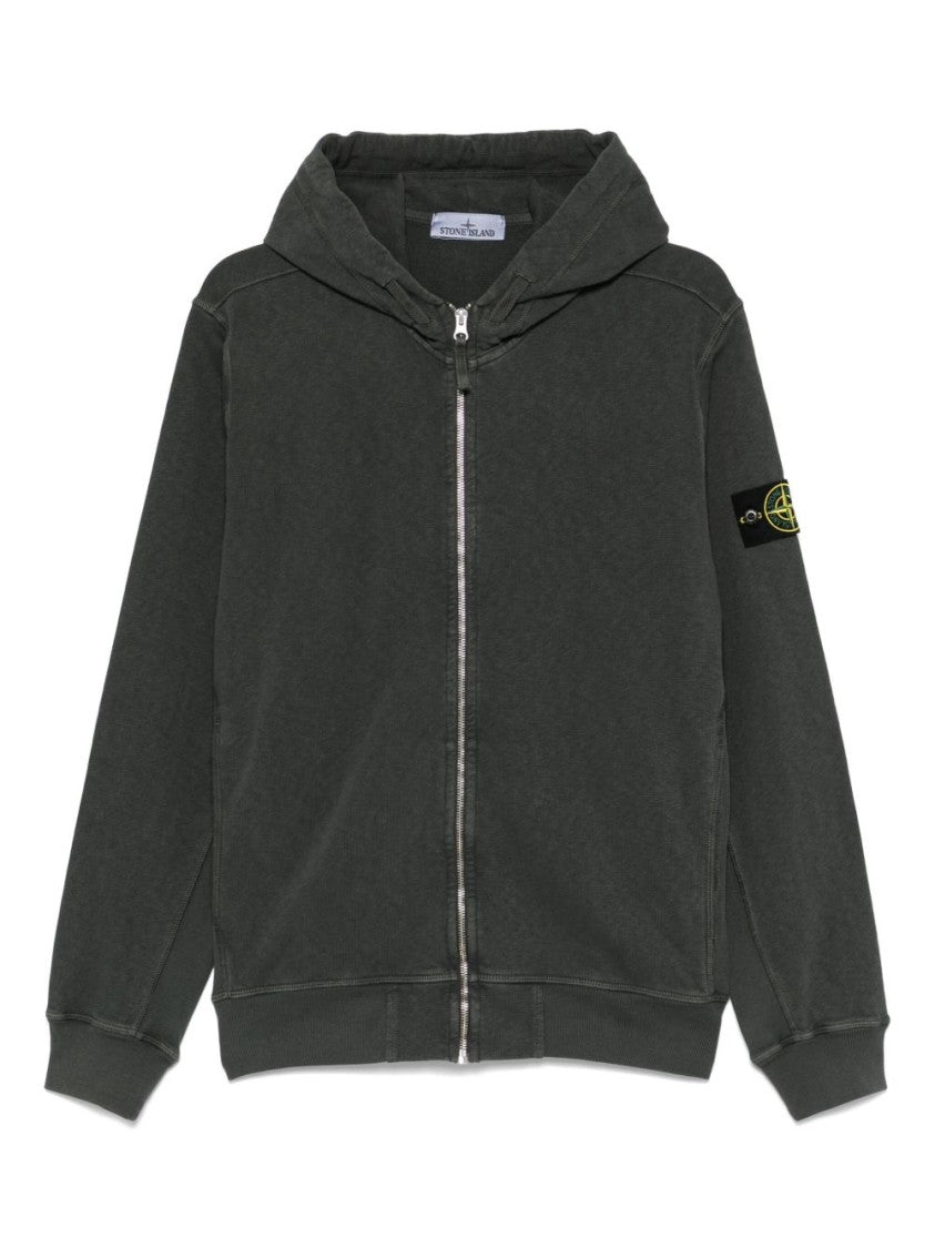 Stone Island Tailored Grey Cotton Fleece Zip-Up Hoodie
