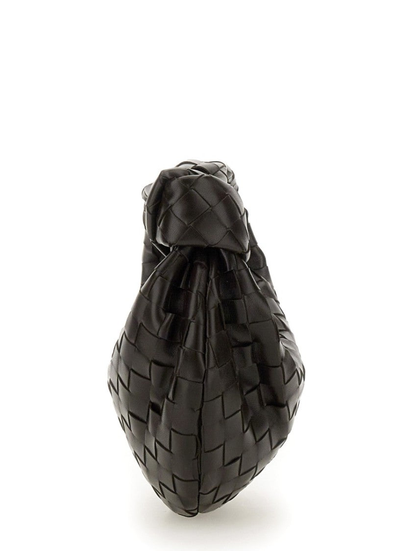Bottega Veneta Compact Black Woven Shoulder Bag With Knotted Handle Detail