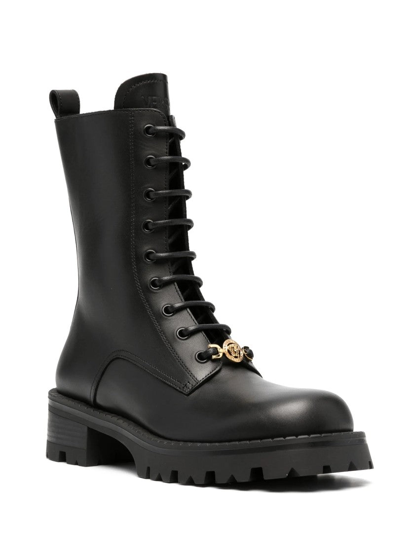 Versace Calf Leather Ankle Boots With Sculpted Sole