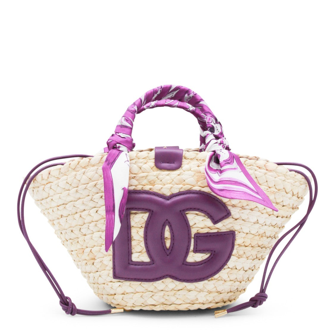Dolce & Gabbana Beige And Violet Raffia Satchel