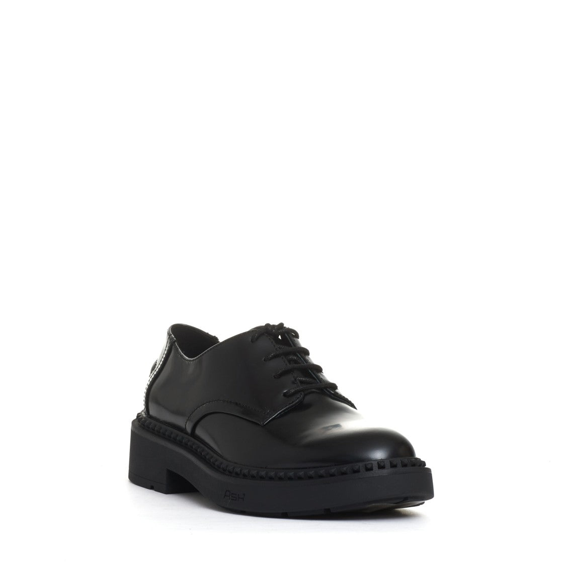 Ash Smooth Black Leather Lace-Up Shoes With Polished Finish