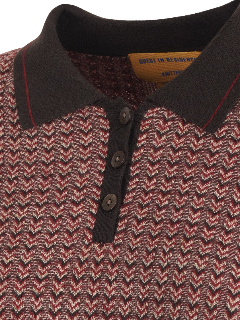 Guest In Residence Chevron Pattern Long Sleeve Shrunken Polo Sweater