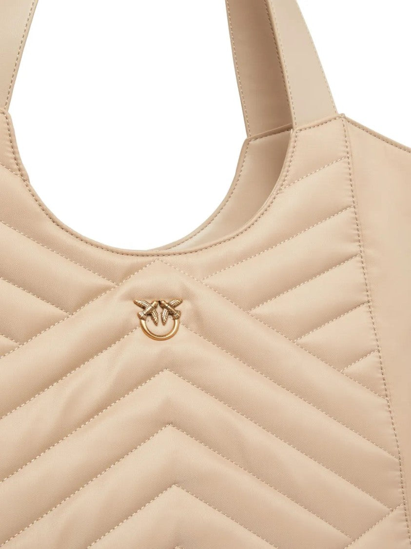 Pinko Quilted Grey Nylon Tote Bag