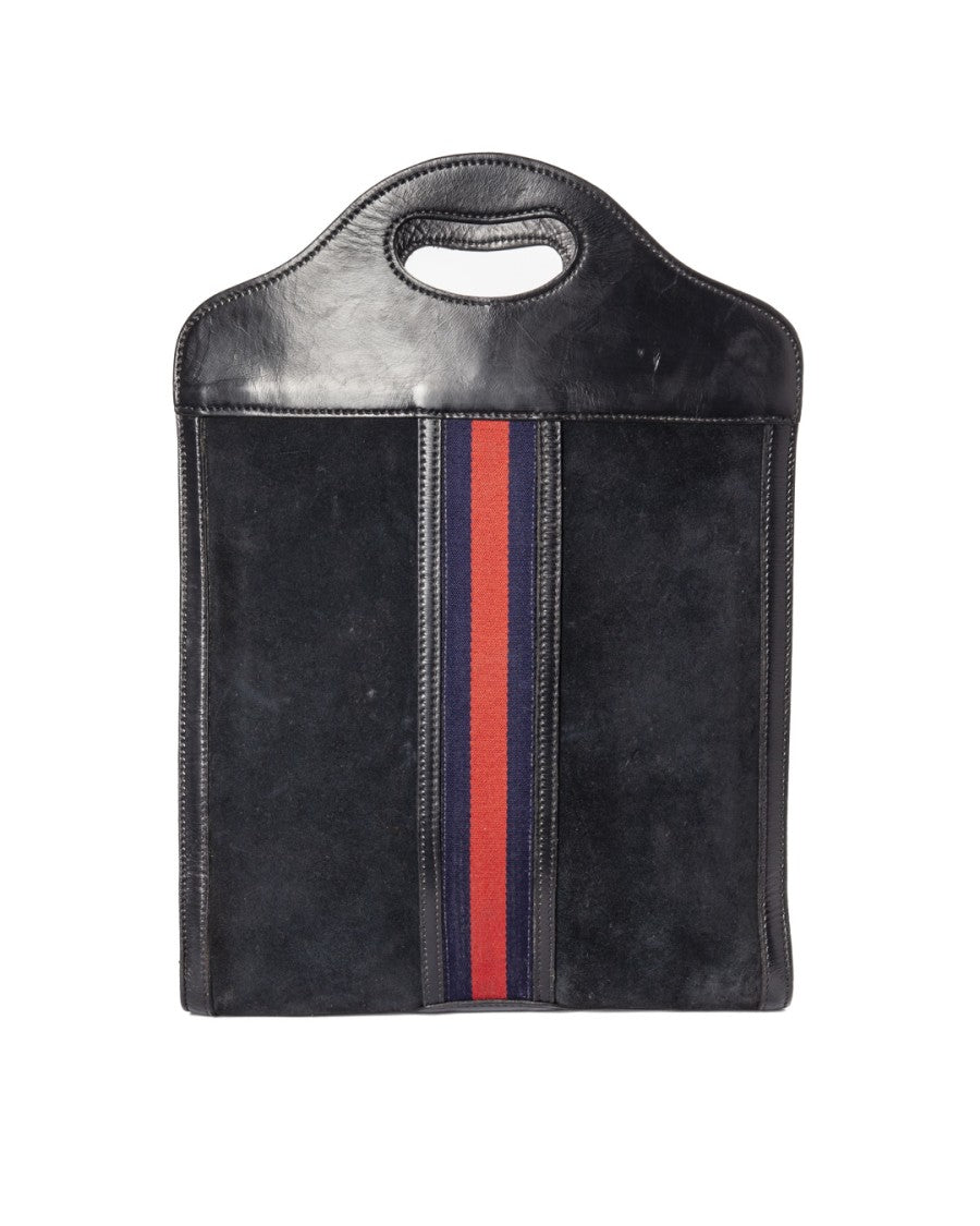 Gucci Web Vertical Tote In Blue Suede