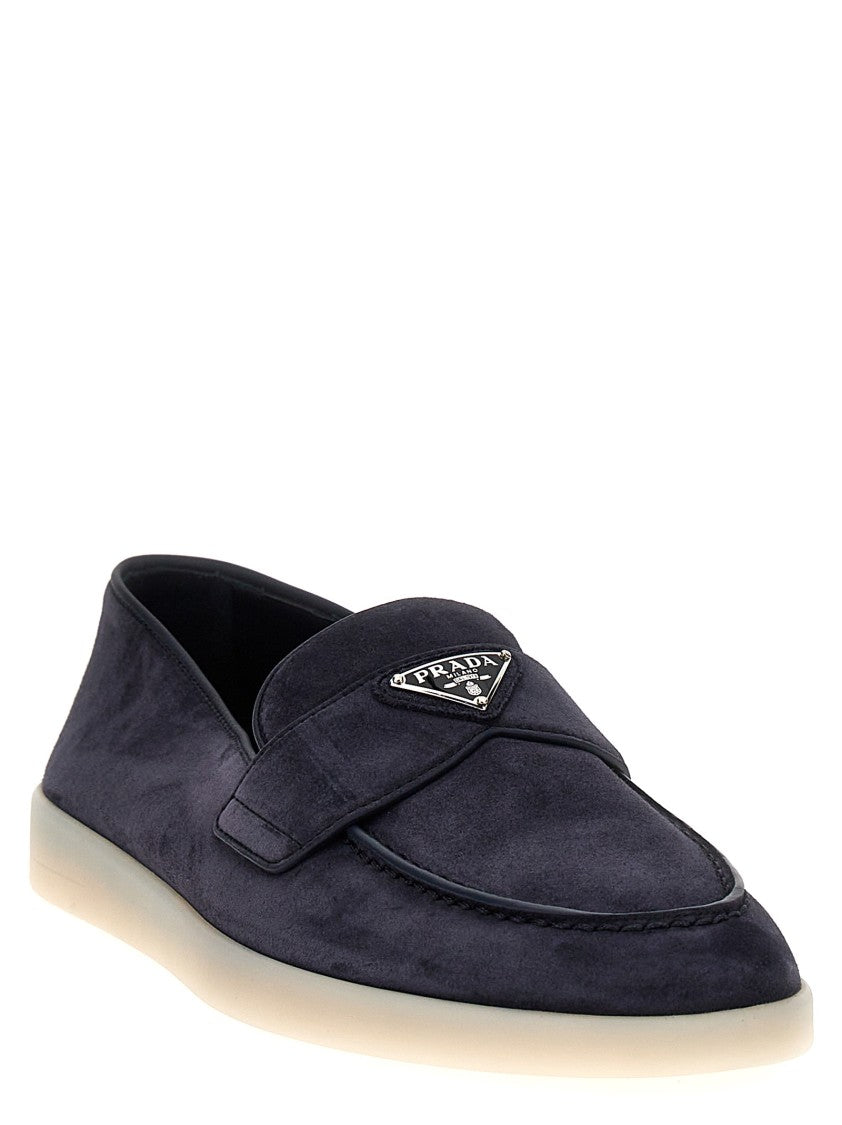 Prada Suede Loafers With Triangle Enamel Logo