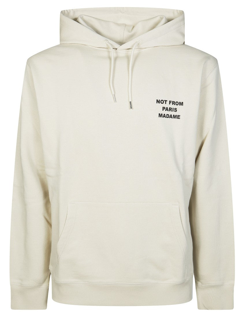 Drôle De Monsieur Relaxed Fit Crewneck Hooded Sweatshirt With Bold Slogan