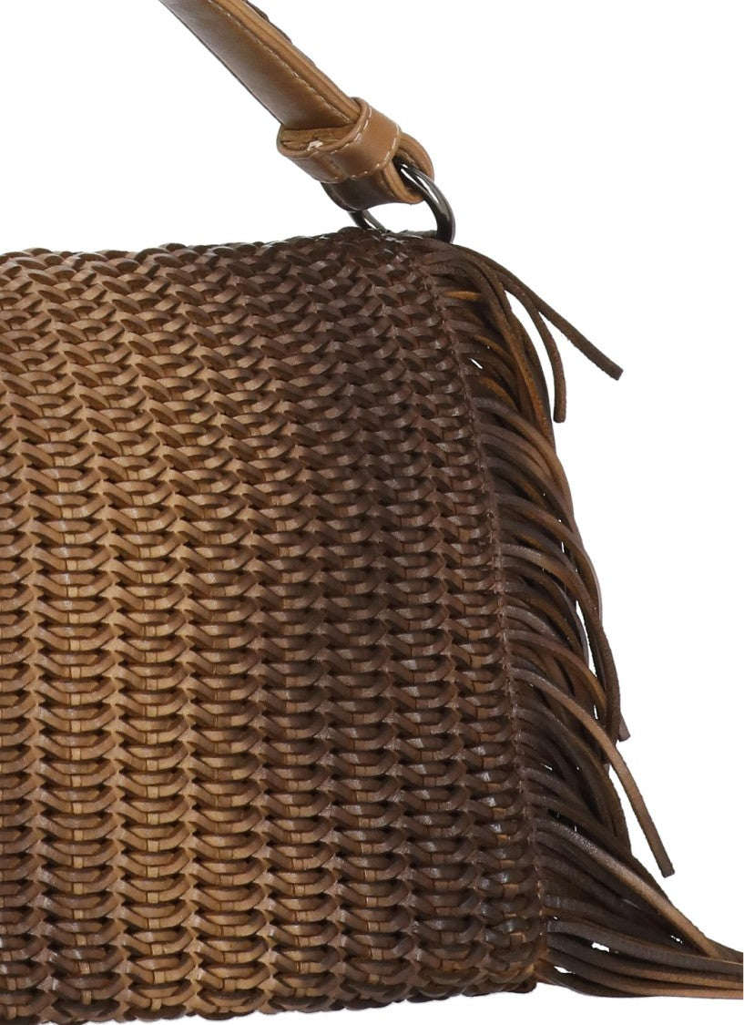 Reptile's House Gradient Brown Braided Handbag With Fringed Detail