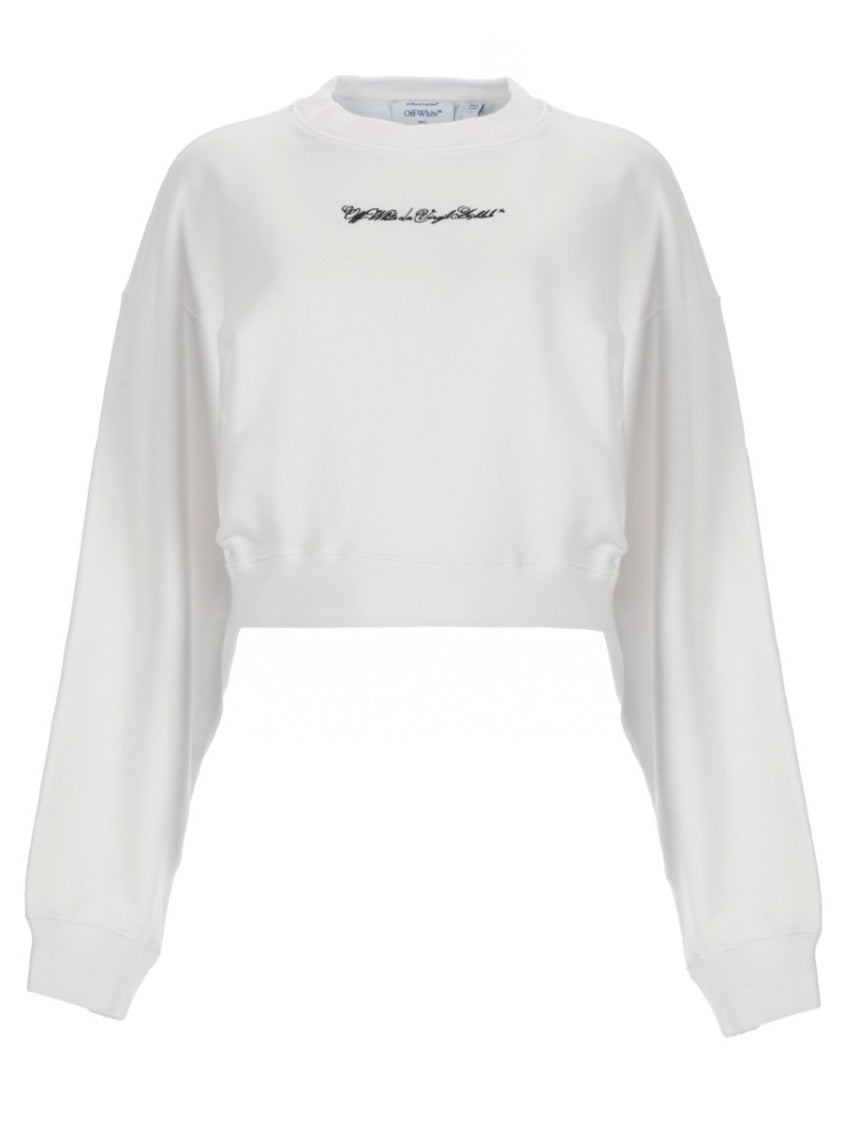 Off-White Neutral Script Logo Graphic Cotton Sweatshirt