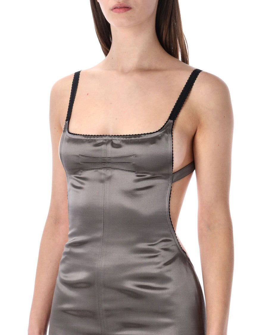 The Attico Metal Grey Satin Mini Dress