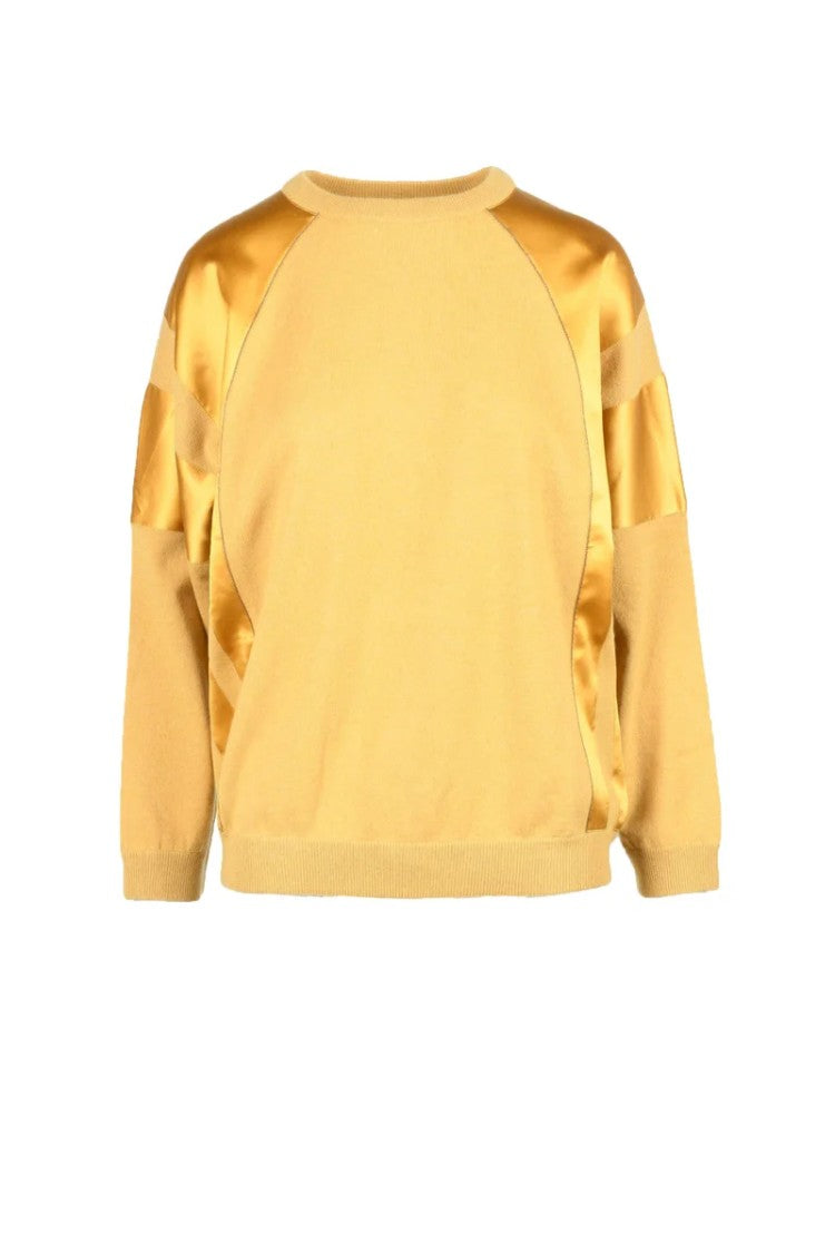 Brunello Cucinelli Cashmere Sweater With Satin Bands - Yellow