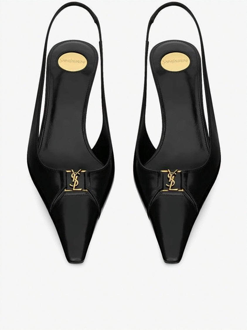 Saint Laurent Pointed-Toe Slingback Heels In Smooth Calf Leather