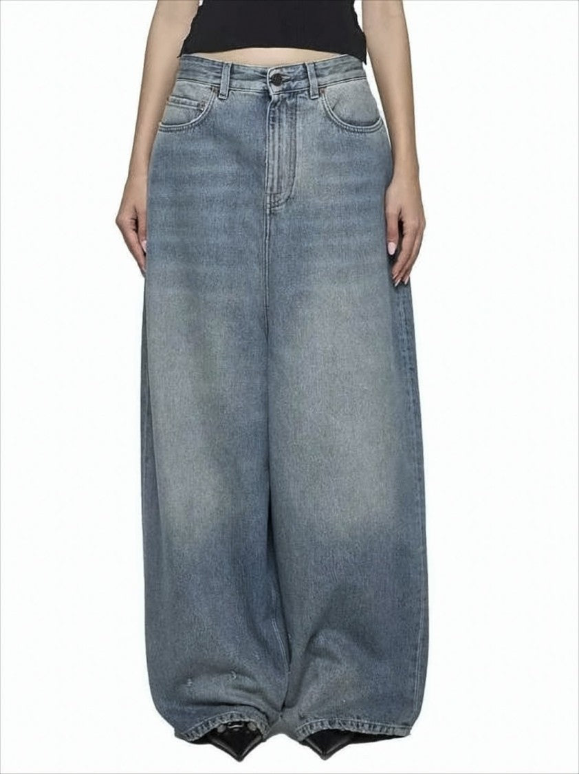 Balenciaga High-Waisted Wide-Leg Denim Pants With Distressed Detailing