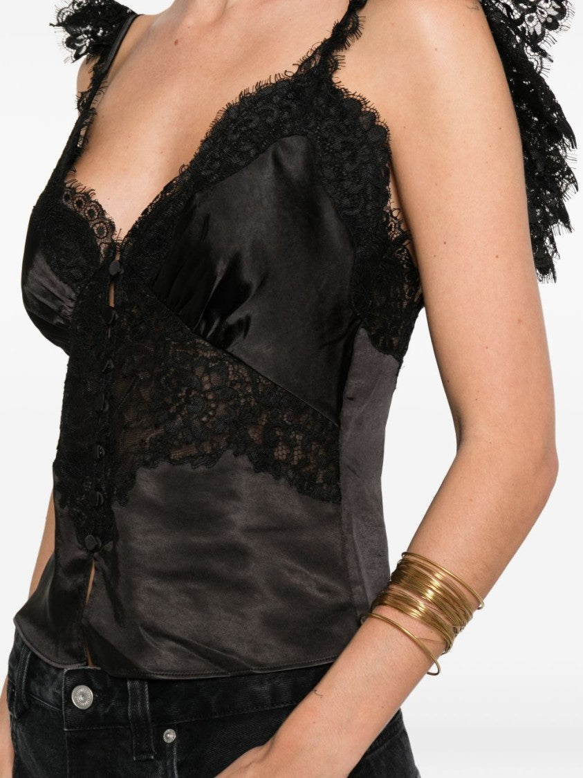 Self-Portrait Satin Camisole Top With Lace Trim