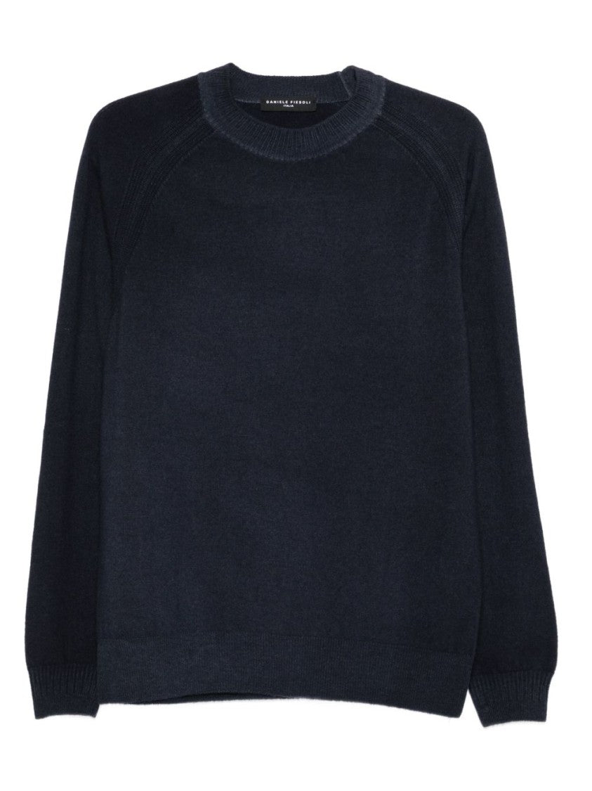 Daniele Fiesoli Deep Navy Blue Crew Neck Sweater In Wool-Cashmere Blend