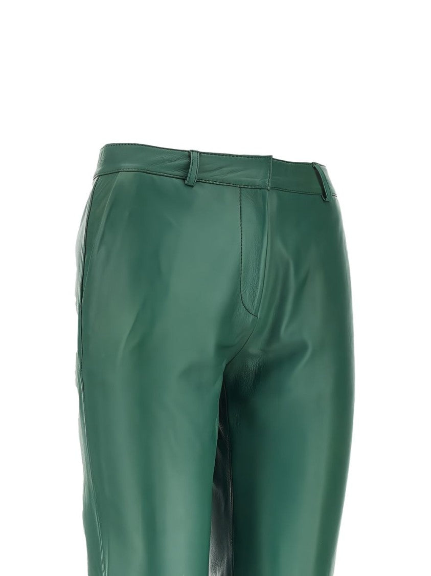 The Frankie Shop Deep Green Lamb Leather Cropped Trousers