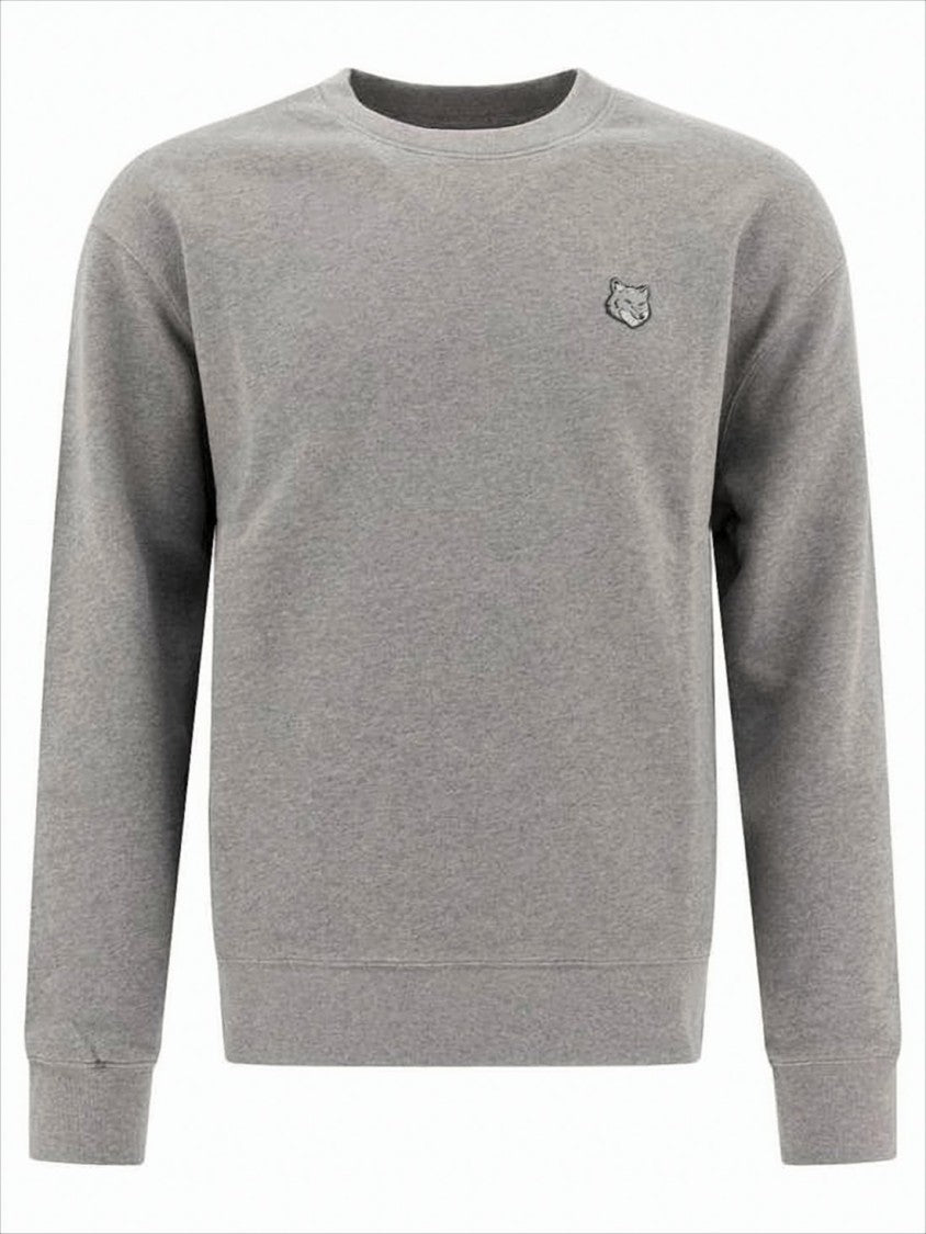 Maison Kitsuné Heathered Grey Long-Sleeve Sweatshirt With Ribbed Details And Iconic Emblem